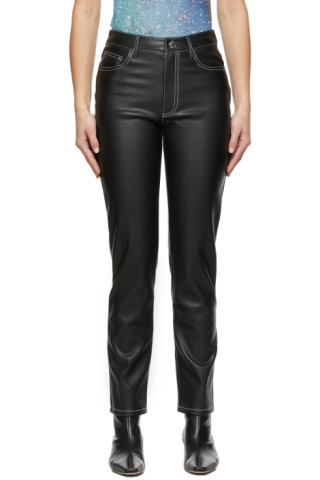 Staud: Black Elliot Faux-Leather Pants | SSENSE