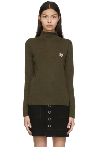 Maison Kitsuné: Khaki Fox Head Patch Fitted Turtleneck | SSENSE UK