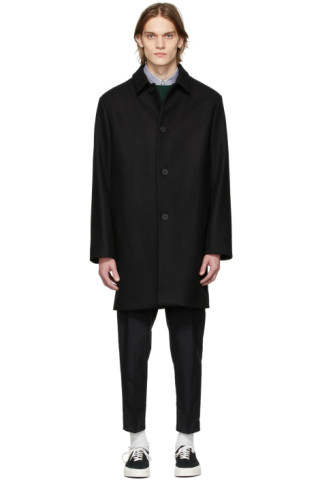 Maison Kitsuné: Black Wool Bill Coat | SSENSE