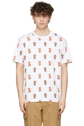 Maison Kitsuné: White LINE FRIENDS Edition All Over Print T-Shirt | SSENSE