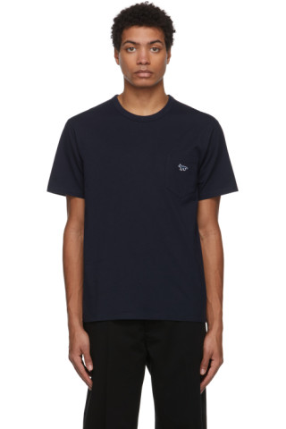 Maison Kitsuné: Navy Fox Patch Pocket T-Shirt | SSENSE