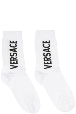 Versace: White & Black Logo Socks | SSENSE