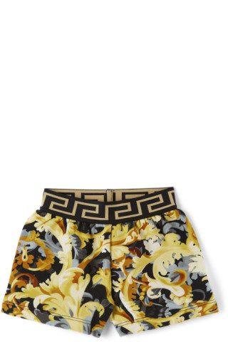 Baby Black & Gold Baroccoflage Shorts by Versace | SSENSE