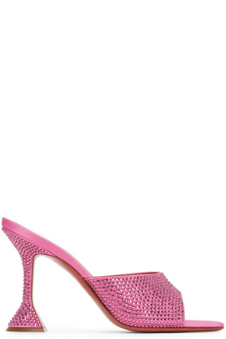 Amina Muaddi: Pink Lupita Crystal Heeled Sandals | SSENSE