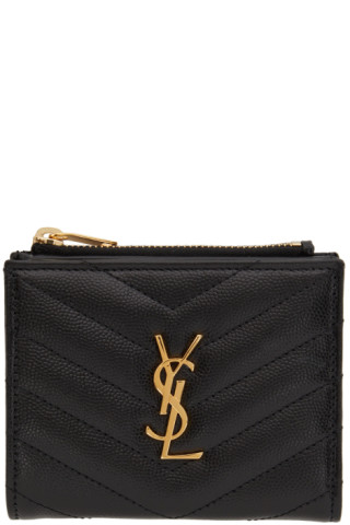 Saint Laurent: Black Zipped Monogram Wallet | SSENSE Canada