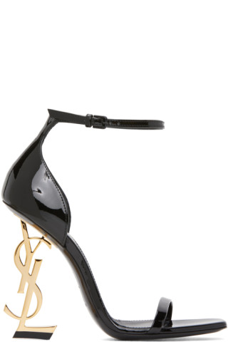 Saint Laurent: Black & Gold Patent Opyum 110 Heels | SSENSE