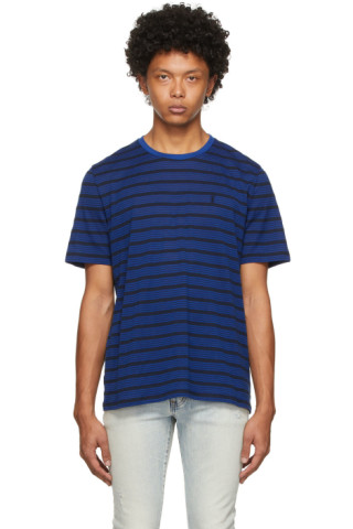 Saint Laurent Blue And Dark Blue Striped T-shirt