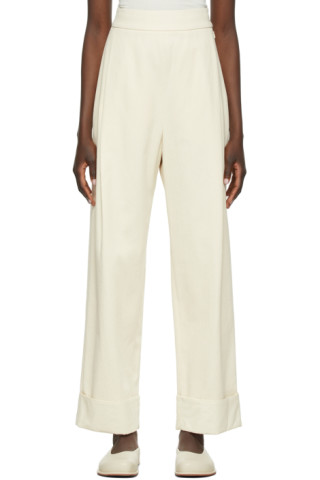 AMOMENTO: Beige Twill Martin Turn Up Trousers | SSENSE