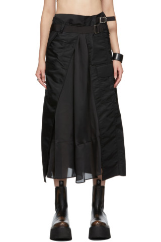 sacai: Black Nylon Paneled Skirt | SSENSE