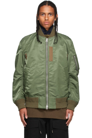 Khaki Layered MA-1 Bomber Jacket by Sacai on Sale