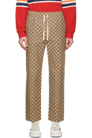 Gucci: Beige & Navy Canvas GG Trousers | SSENSE