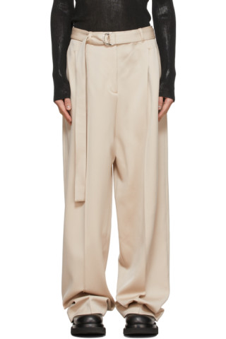 Peter Do: Beige Signature Belted Tailored Trousers | SSENSE