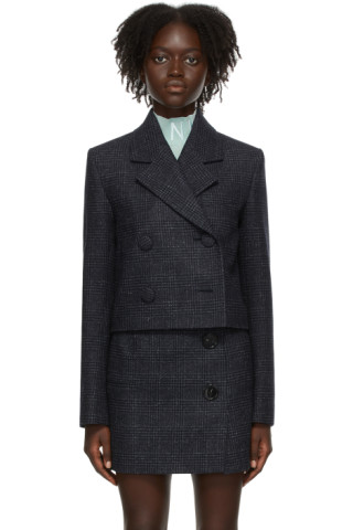 Grey Wool Check Short Blazer by Nina Ricci on Sale