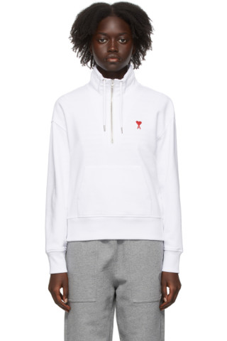 AMI Alexandre Mattiussi: White Ami de Cœur Zipped Sweatshirt | SSENSE