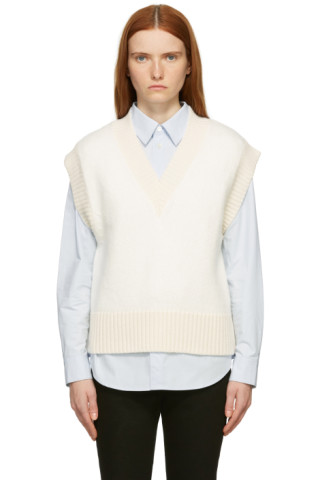 AMI Alexandre Mattiussi: Off-White Wool V-Neck Vest | SSENSE