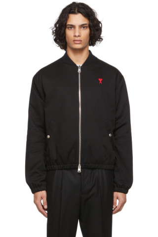 AMI Alexandre Mattiussi: Black Zip-Up Ami de Cœur Bomber | SSENSE Canada