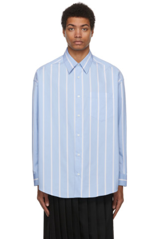 AMI Alexandre Mattiussi: Blue Striped Oversized Shirt | SSENSE