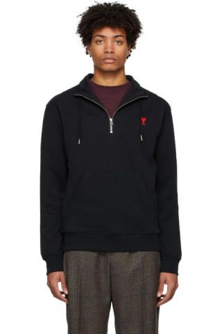 Black Ami de Cœur Zipped Sweatshirt by AMI Alexandre Mattiussi on Sale