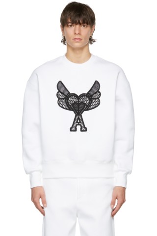 White Ami de Coeur Macrame Sweatshirt by AMI Alexandre Mattiussi on Sale