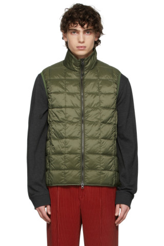 TAION: Khaki High Neck Quilted Down Vest | SSENSE