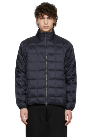 TAION: Navy High Neck Quilted Down Jacket | SSENSE UK
