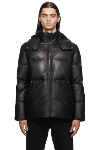 Yves Salomon - Army: Black Down Short Leather Jacket | SSENSE