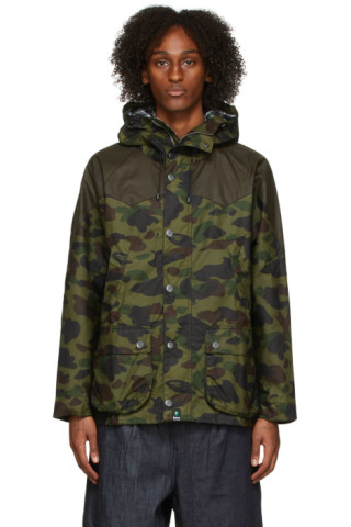 BAPE: Green Barbour Edition Camo Bedale Snowboard Jacket | SSENSE