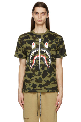 BAPE: Green Camo Shark T-Shirt | SSENSE Canada