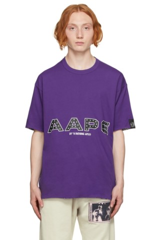 AAPE by A Bathing Ape: Reversible Purple Bandana T-Shirt | SSENSE