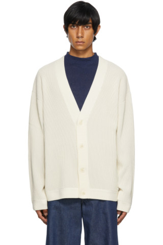 King & Tuckfield: SSENSE Exclusive Beige Merino Rib Cardigan | SSENSE