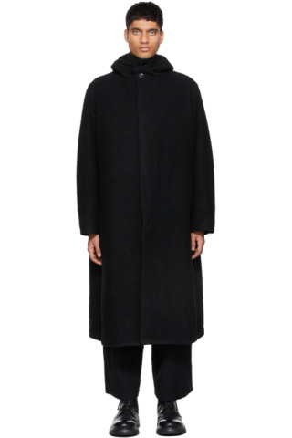 Yohji Yamamoto: Black Hooded Zip Coat | SSENSE