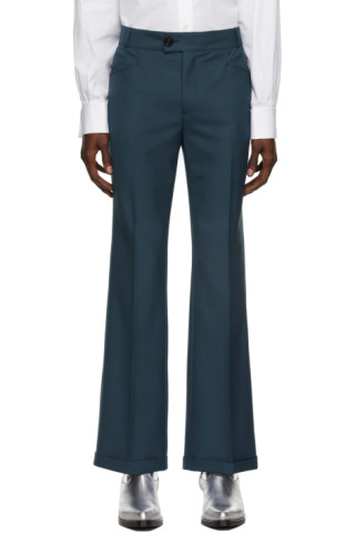 Blue Cuffed 70s Trousers by Ernest W. Baker on Sale