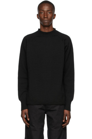 Black Utility Wool Crewneck Sweater by MHL by Margaret Howell on Sale