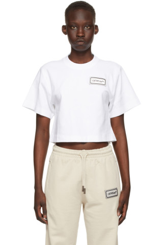 Off-White: White Cropped Logo Patch T-Shirt | SSENSE