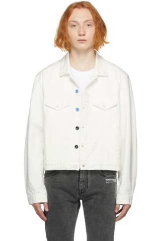 Off-White: White Denim Flower Button Jacket | SSENSE