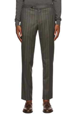 Isaia: Grey Chalk-Stripe Trousers | SSENSE