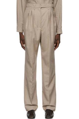 LEMAIRE - Taupe Wool 3 Pleats Trousers