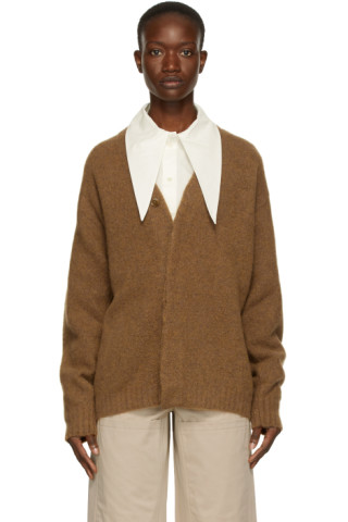 LEMAIRE: Brown Oversized Knit Cardigan | SSENSE