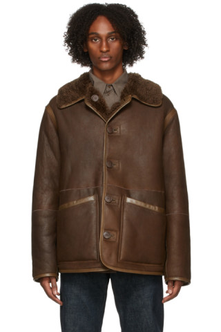 Reversible Brown Leather Jacket by Lemaire on Sale
