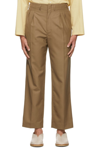 Lemaire: SSENSE Canada Exclusive Tan 2 Pleats Pants | SSENSE