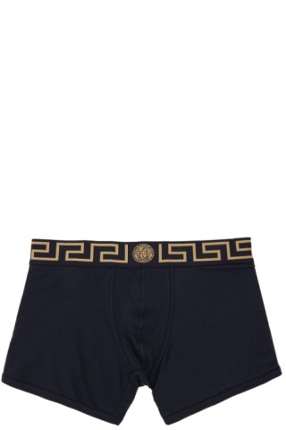 Versace Underwear: Navy Greca Border Boxer Briefs | SSENSE Canada