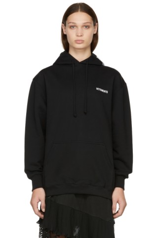 VETEMENTS: Black Logo Hoodie | SSENSE