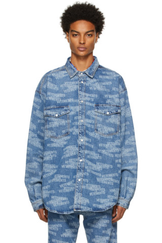 VETEMENTS: Blue Denim Logo Jacket | SSENSE Canada