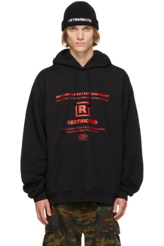 Black 'Restricted' Logo Hoodie by VETEMENTS on Sale