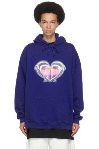 Blue Dolphins Heart Logo Hoodie by VETEMENTS on Sale