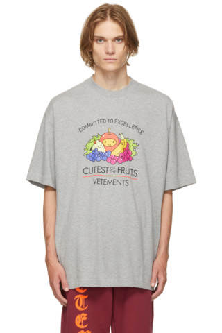 VETEMENTS: Grey 'Cutest Of The Fruits' T-Shirt | SSENSE