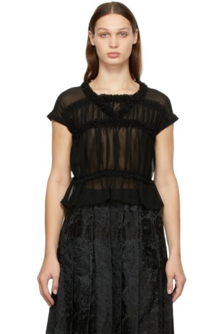 Black Georgette Gathered Blouse by Comme des Garçons Comme des Garçons ...