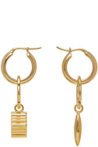 Loewe: Gold Asymmetric Anagram Hoop Earrings | SSENSE UK