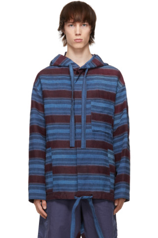 Loewe: Blue & Burgundy Paula's Ibiza Striped Parka | SSENSE