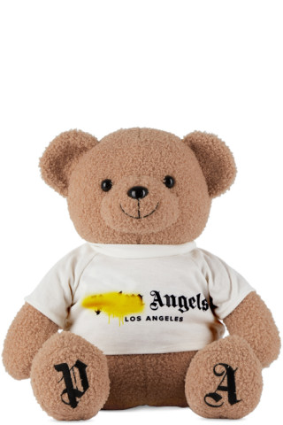 Beige Sprayed Logo Teddy Bear by Palm Angels on Sale